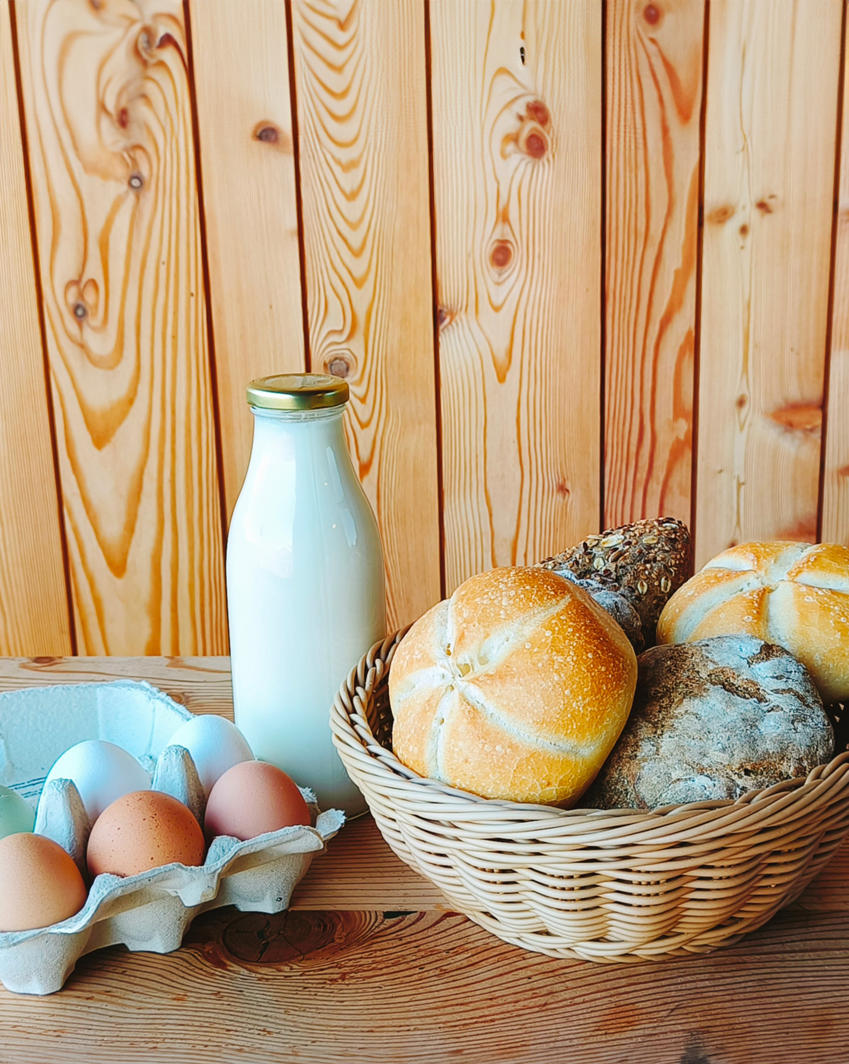 Oberplunerhofs Brötchenservice mit frischer Milch, Eiern und frischem Brot - Oberplunerhof